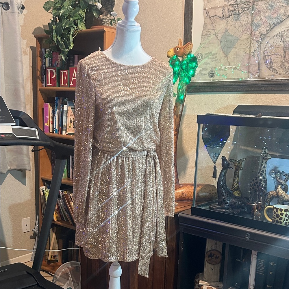 Crystal Rose Gold Sequin Long Sleeve Dress